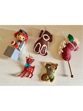 Vtg 50s Lot 5 Christmas Holiday Felt Styrofoam Ornaments Made in Japan Nostalgia